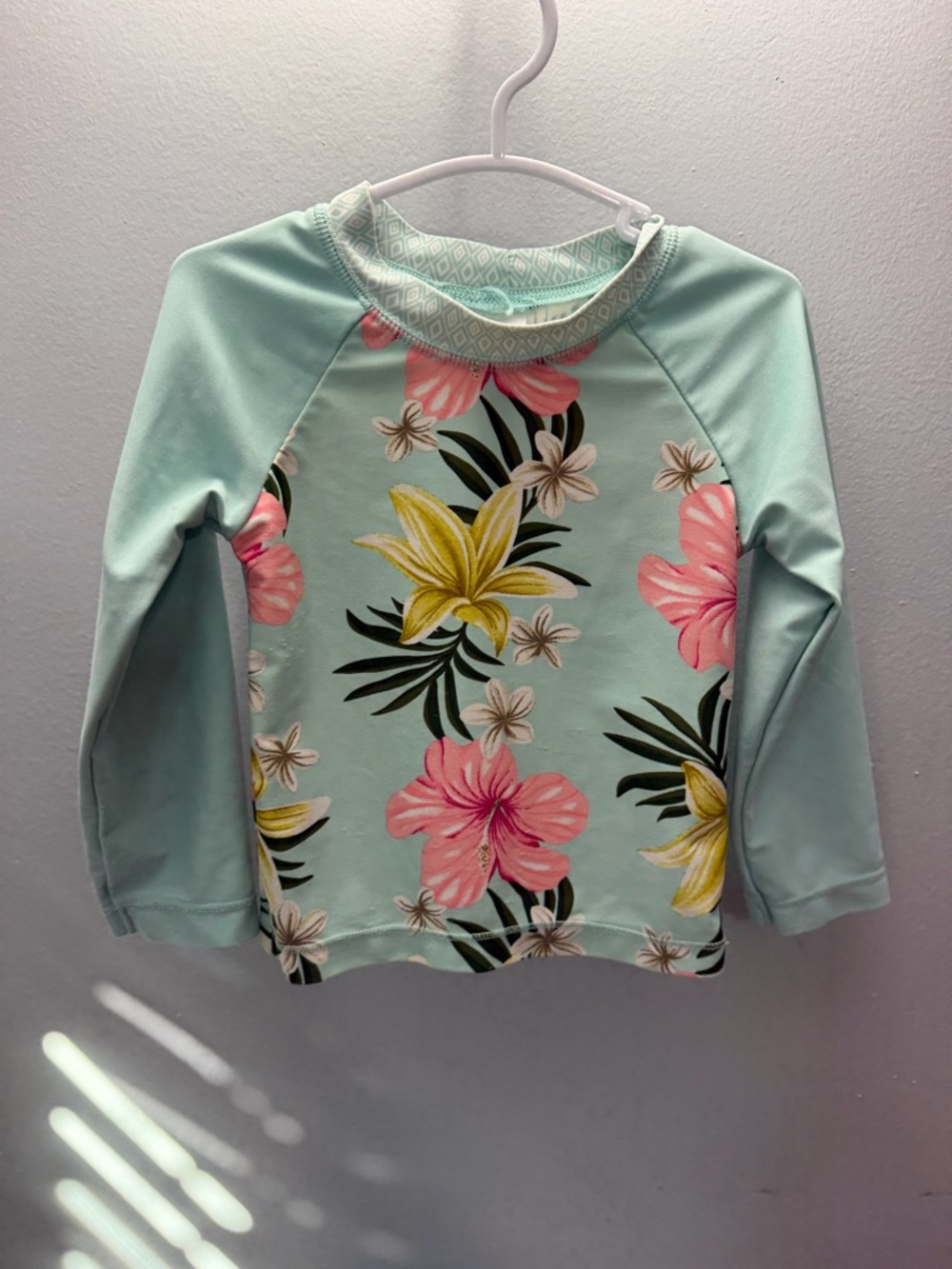 Carter's Mint Floral Long-Sleeve Rash Guard with Pink & Yellow Flowers